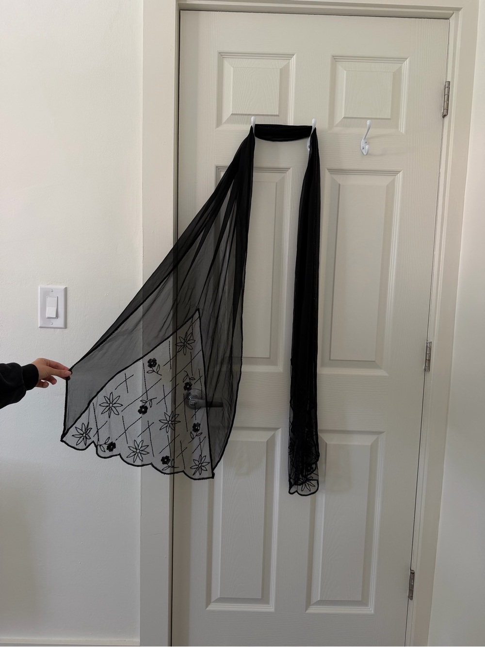 Sheer Black Embroidered Scarf Wrap